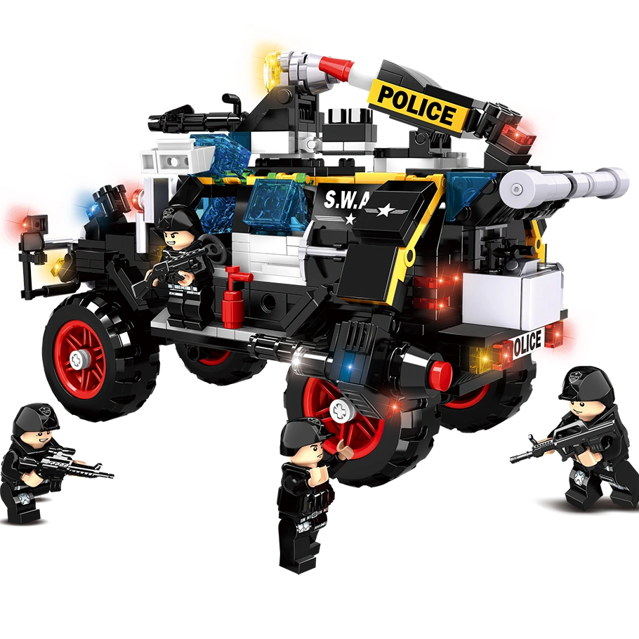 Woma Toys Shopee Hot Sale Swat Anti Explosion Armored Vehicles Truck Car Small Brick Building Blocks Educational Assemble Game