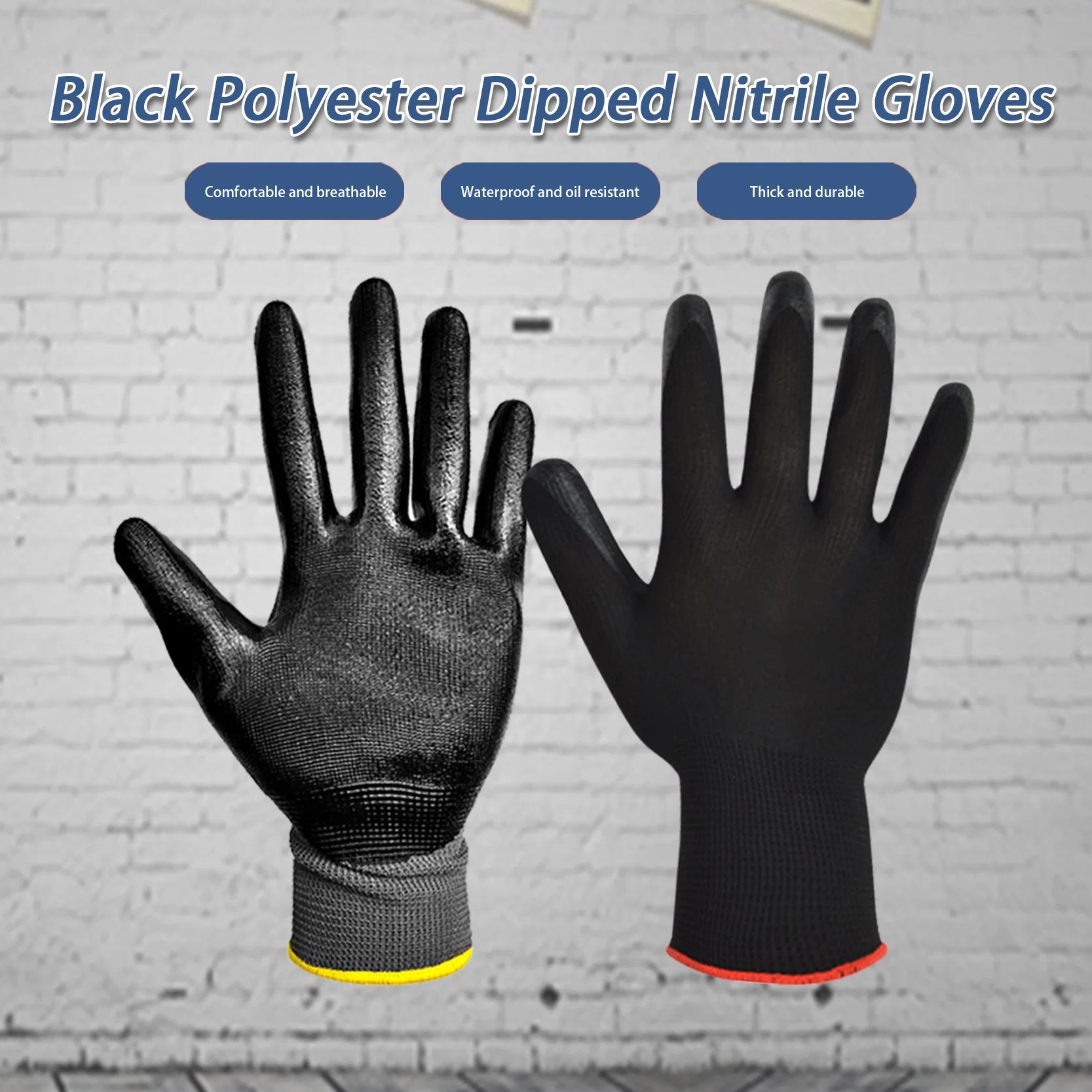 Guantes De Nitrilo Labor Protection Safety Hand Gloves Oil Proof 13G Ployester Shell Nitrile Coated Construction Work Gloves