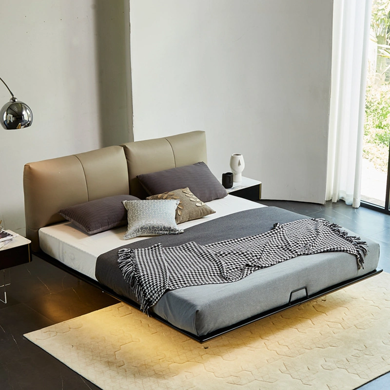 Мебель для дома с современной спальней подлинная кожа King Size Металлическая кровать