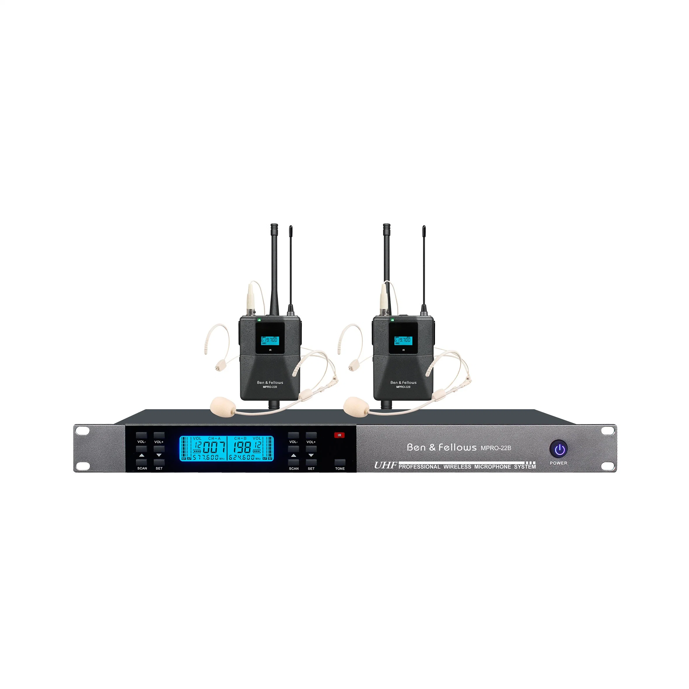 Dual Channels UHF Pll Wireless Headset Microphone with Belt-Pack Transmitter for Teaching/ Speech