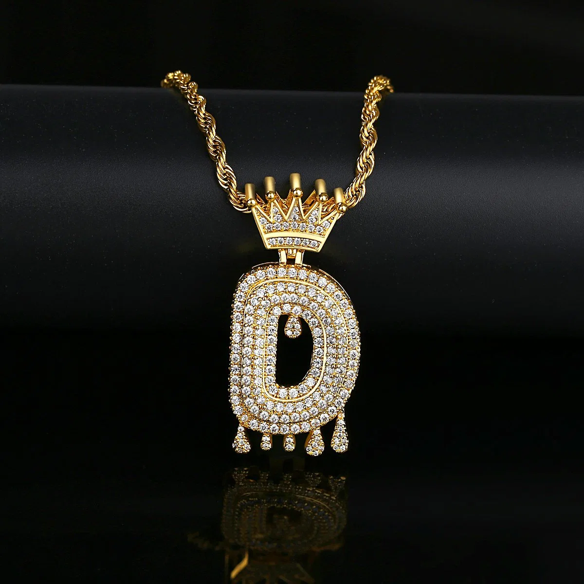 Men Gold Plated Hip Hop Twist Chain 26 Initial Letter Pendant Necklace Jewelry with Full 3A Zircon Stone