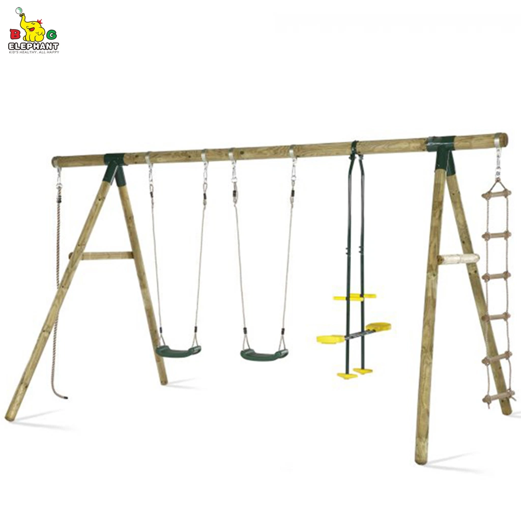 600lbs Outdoor Log Wooden Swing Set Zona de juegos con escalador