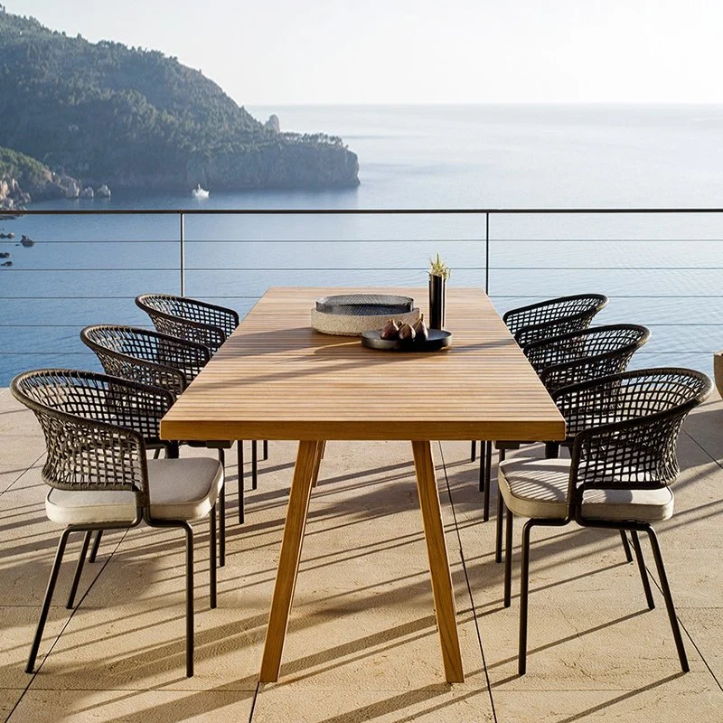 Restaurante de 6 plazas con silla de ratán y mesa de comedor al aire libre Set Wicker Mobiliario de jardín de lujo