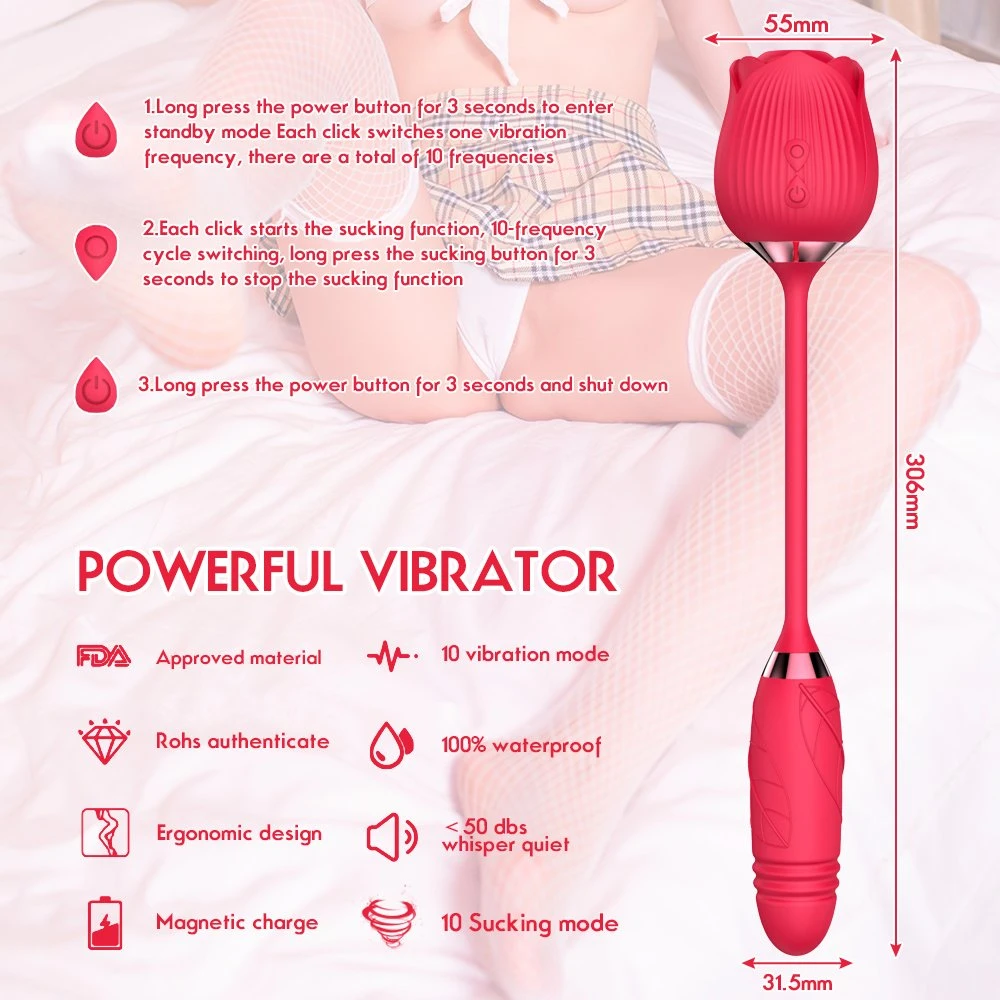 2 Generación Drop Shipping Logotipo personalizado Clit Sucker Rose sexo Vibrador Control remoto de la vagina para mujer