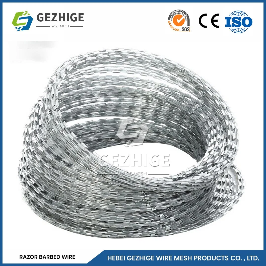 Gezhige 200m barbed fábrica de arame 200m rolo comprimento Aço inoxidável Fio de barbear em espiral China 16 # X16 # fio de arame farpado de barbear com vedação SWG