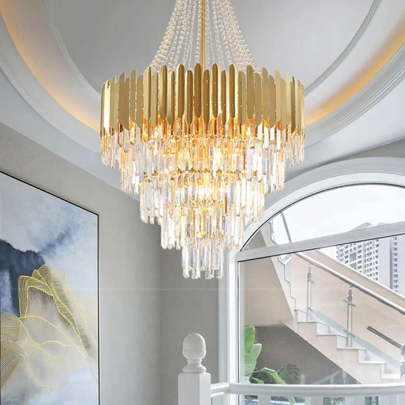 Luxury Crystal Iron Hanging Chandelier LED Pendant Light