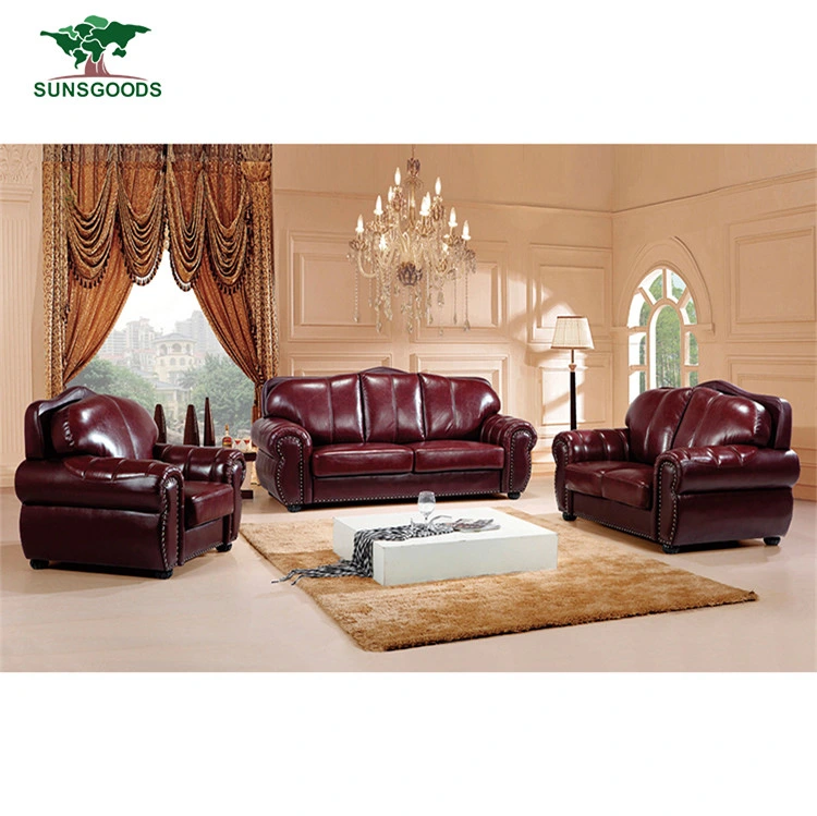 Modern Style Genuine Leather Bedroom Room Furniture 1 2 3 Sofa Set for Living Room