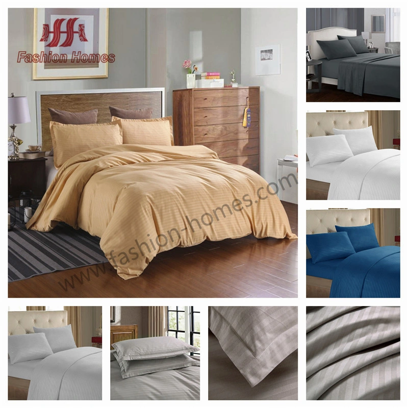 Customized Jacquard Strip Luxury Bedding Set Poly Satin Bed 100% Polyester Pure Sheet Sets with Pillows Set