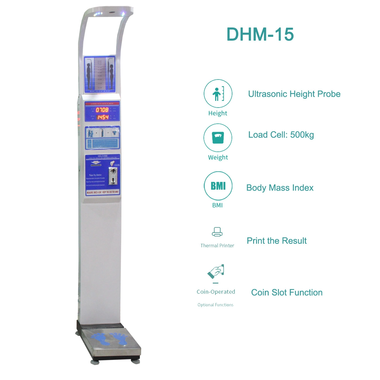 Coin Operated Height Weight Scale, BMI Body Scale, Weighing Machine