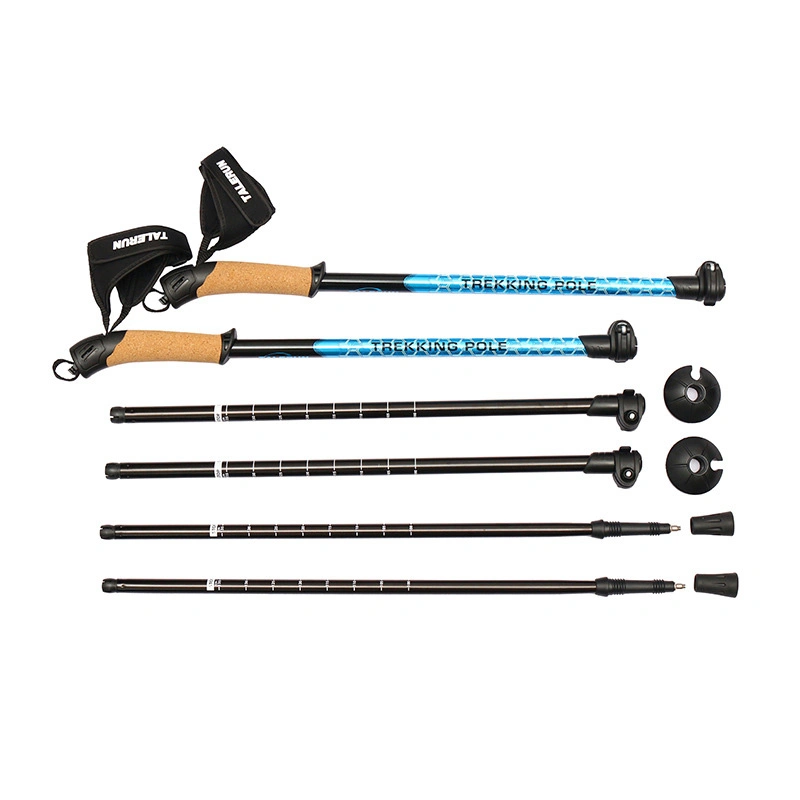 Clamp Mechanism 7075 Aluminum Light Hiking Walking Sticks with Bamboo Surface Adjustable Trekking Poles