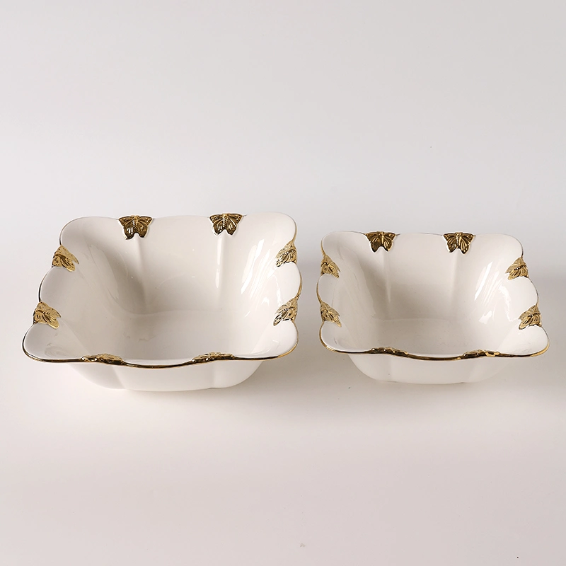 Rb021/RP050 Porcelain Wedding Tableware White and Gold Butterfly Decor Dinnerware Sets Buffet Cake Plates for Restaurant