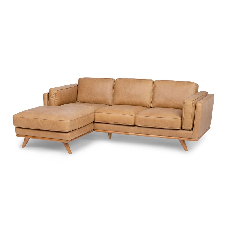 Vintage Tan Leather Modern Sectional Sofa Right Chaise