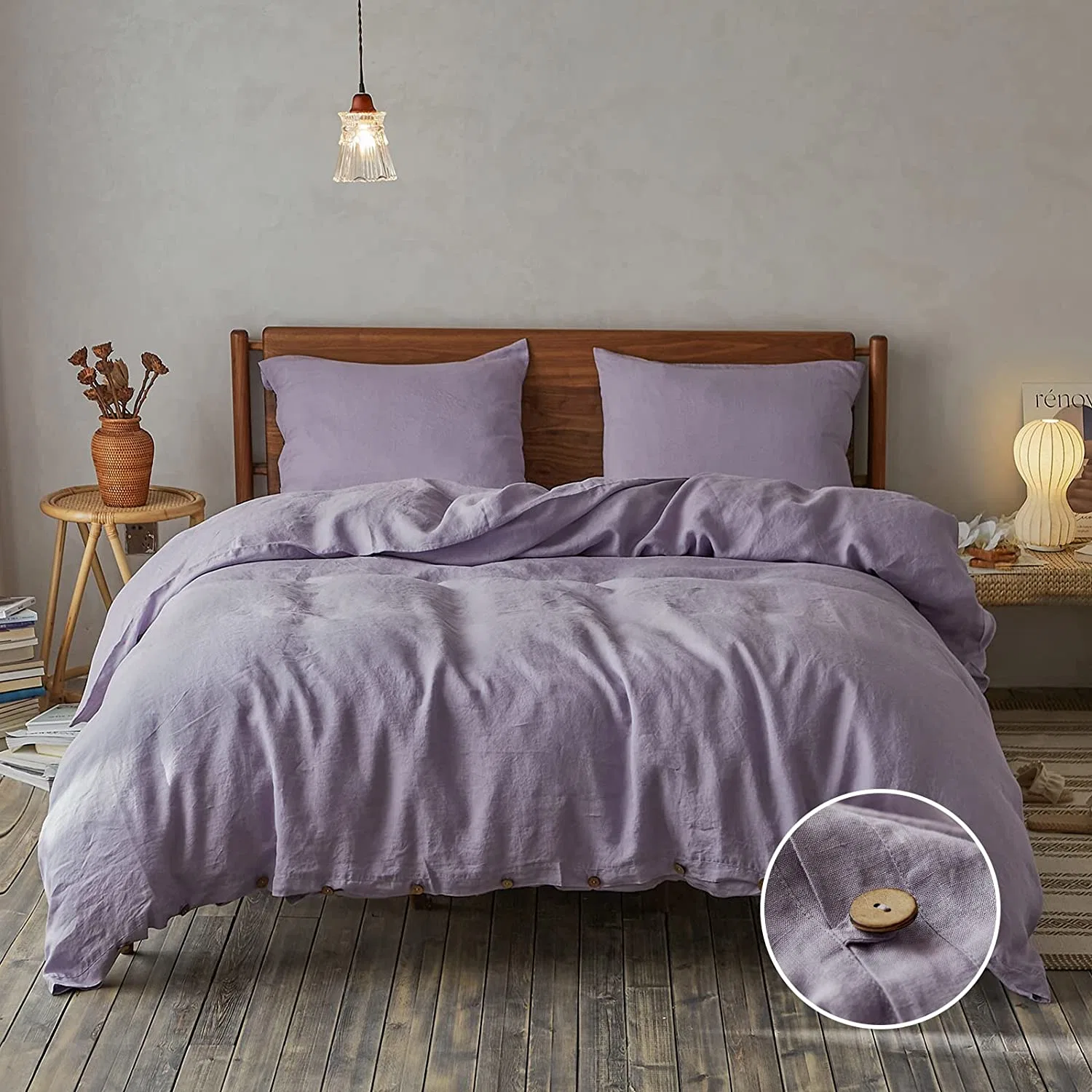 100% Linen Duvet Cover Set, 3 Piece Belgian Flax Breathable Bedding