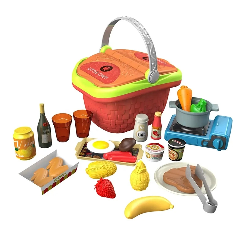 Wholesale BBQ Children Toys Colorful Cute Shape Cooking Hand Basket DIY Kids Pretend Role Play House Kitchen Toy Set Picnic Playset