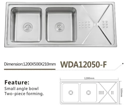 Stainless Kitchen Double Bowl with Drain Sink Wda12050-F