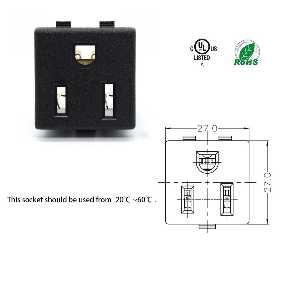 15A 125 в перем. Тока US Стандартный квадратный плоский трехжильный 14AWG Гнездо разъема питания переменного тока
