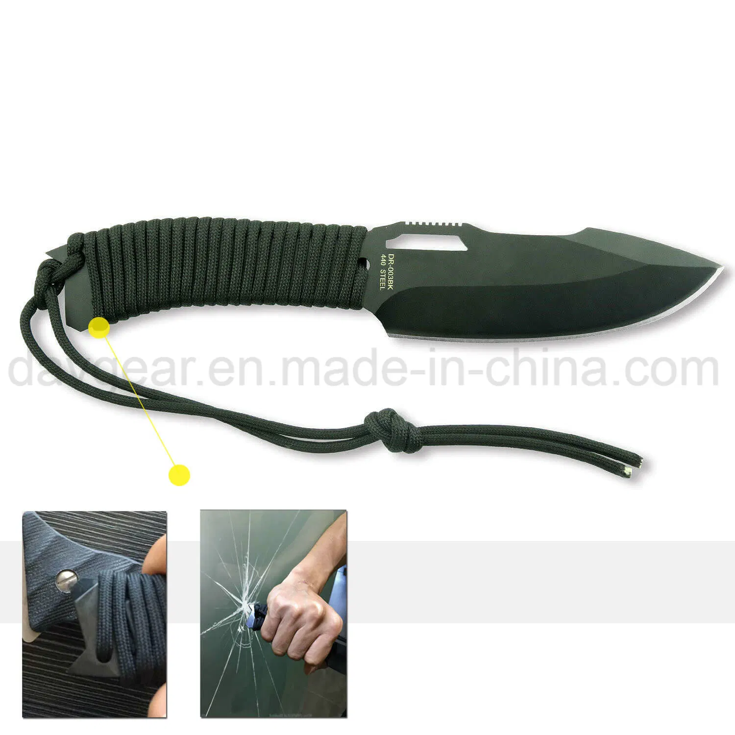 Bravedge Cuchillo de Supervivencia para Acampar al Aire Libre Yaksha de 9 Pulgadas en Total, con Hoja de Acero Inoxidable 440 y Mango Envuelto en Paracord