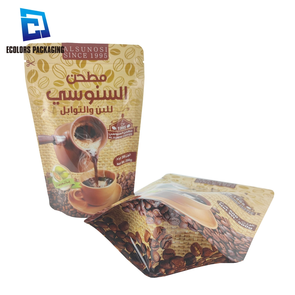 250g 500g 1kg Customized Size Glossy Finished Heat Seal Aluminum Foil Laminated Plastic Zipper Stand up Coffee Beans Powder Packaging Bag with Valve