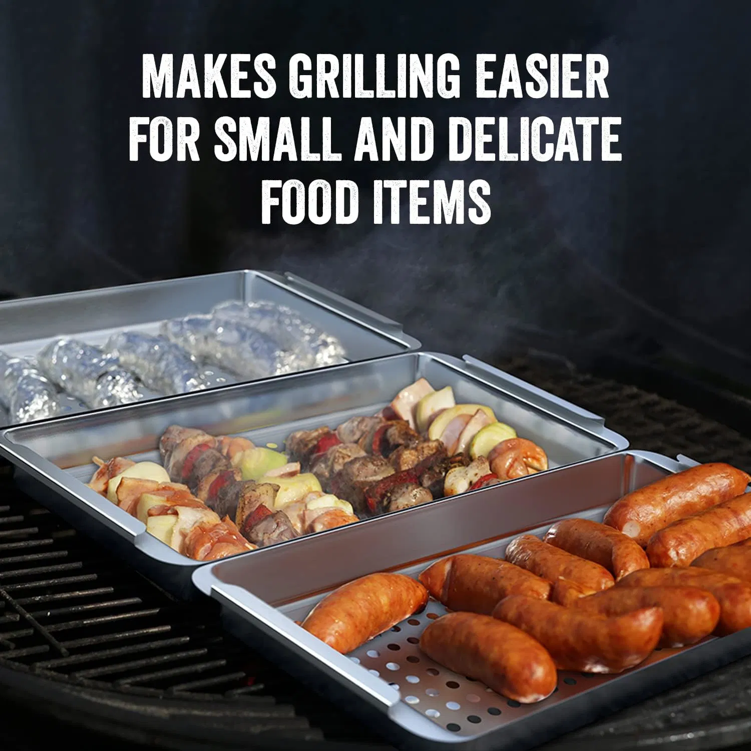 BBQ Accessories Handle Serve Tray Clip Grill-to-Table Basket Set