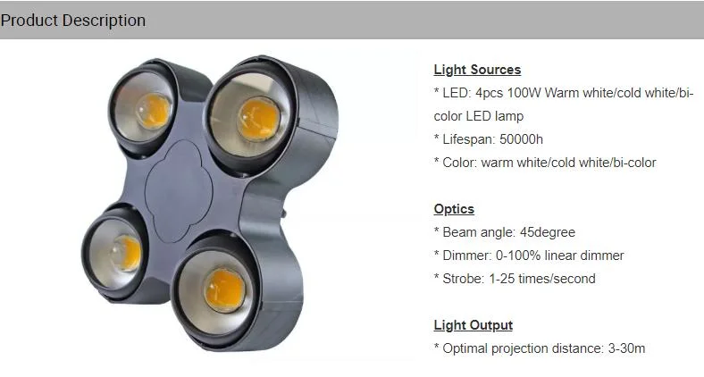 Luzes de cilindro LED IP65 de 4 olhos, 400 W COB Cool and Branco quente para DJ disco Party Stage Light