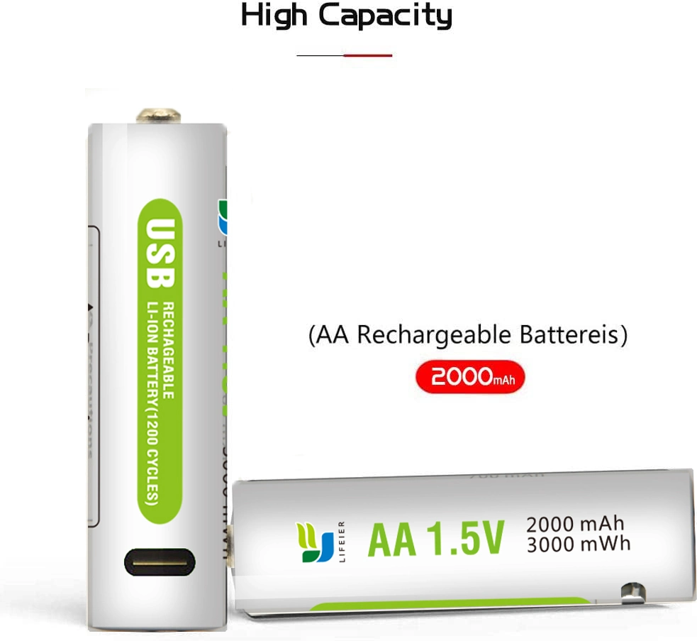 Lithium-Batterie 1,5V AA USB-Akku mit CE, RoHS