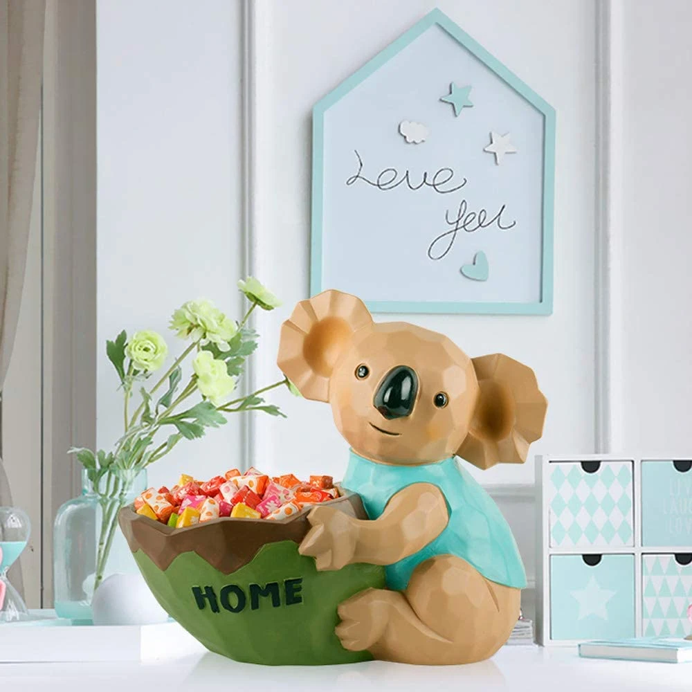 Lovely Koala Resin Statue Candy Holder Storage Box for Home Decoration Ornaments