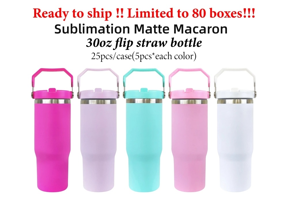 30oz sublimación en blanco mate Macaron de doble pared con aislamiento de vacío de acero inoxidable vasos tazas tazas de viaje portátil de la botella de agua con asa