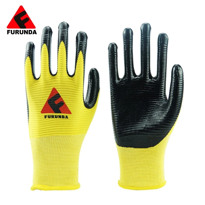 Nitrile U3 Gloves Coated Gloves, Polyester/Nylon Liner Nitrile Smooth Coated Work Safety Gloves