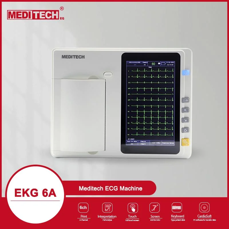 CE Goedkeuring Draagbare Hoge Kwaliteit 6 Kanaals ECG Machine En Grote Touch Screen