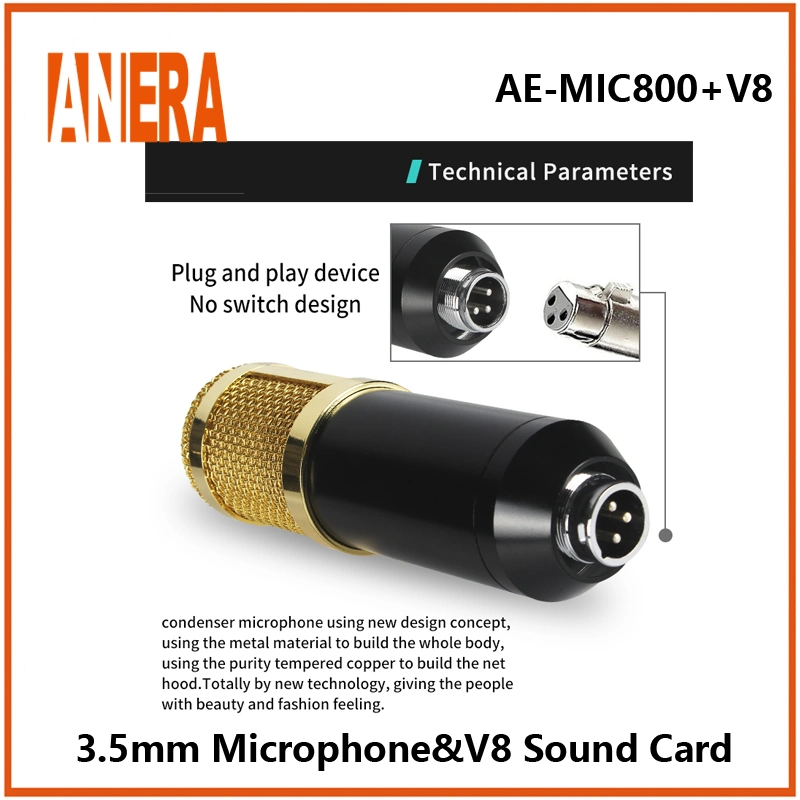 Professional Voice Recording Microphone Bm800 Condenser Microphone with V8 Sound Card Module Podcast Audio Card Kit Set