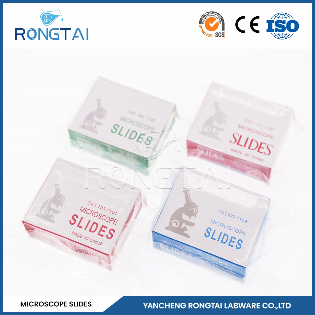 Laboratorio Rongtai fábrica diapositiva portaobjetos de microscopio tipos China 7101 7102 7105 7109 7.107 diapositivas microscópica de la parasitología