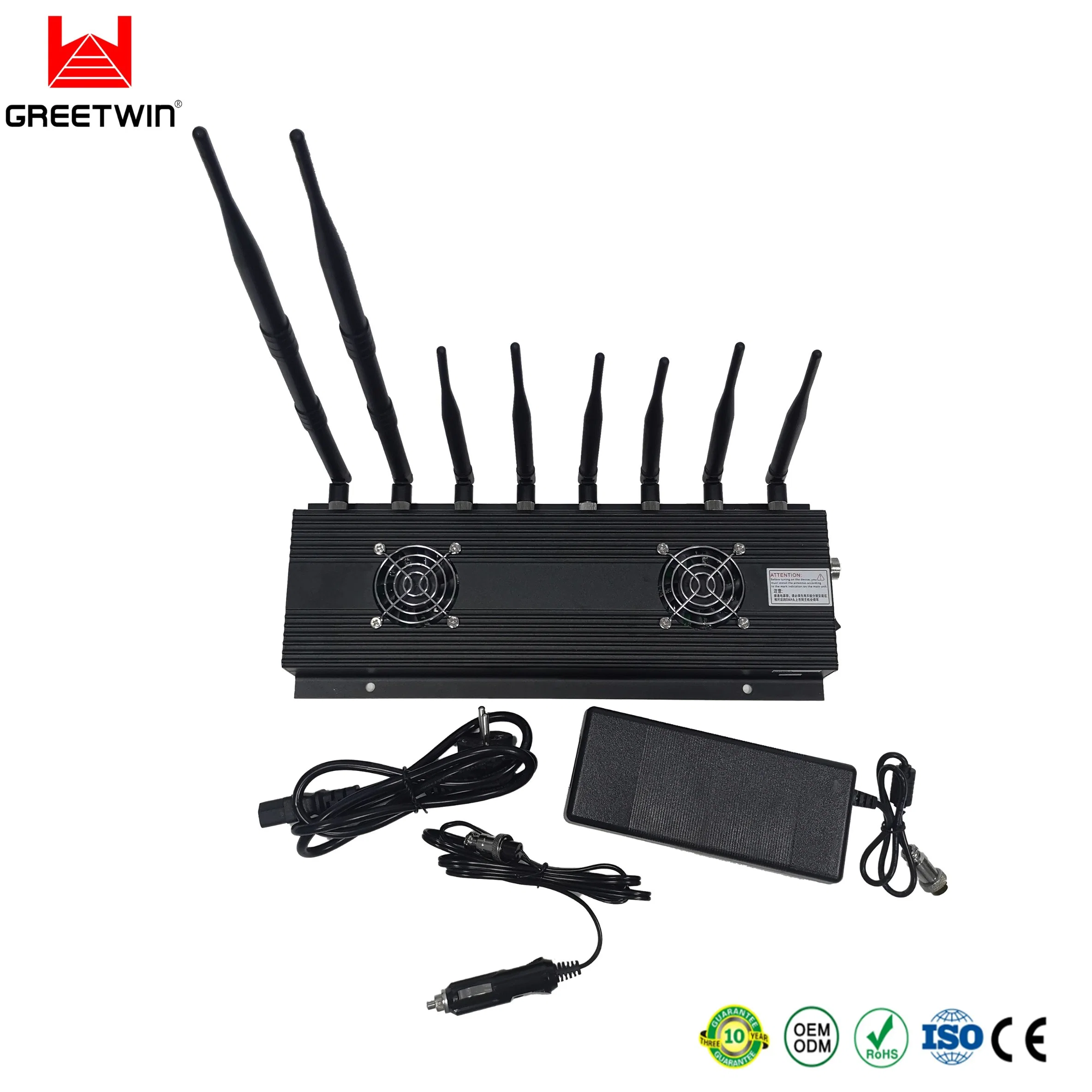 Multi Bande 8 Antennes 40 Mètres Deux Ventilateurs de Refroidissement 2g 3G 4G 5g GPS WiFi Bluetooth Brouilleur de Téléphone Portable 173MHz Lojack Brouilleur de Signal