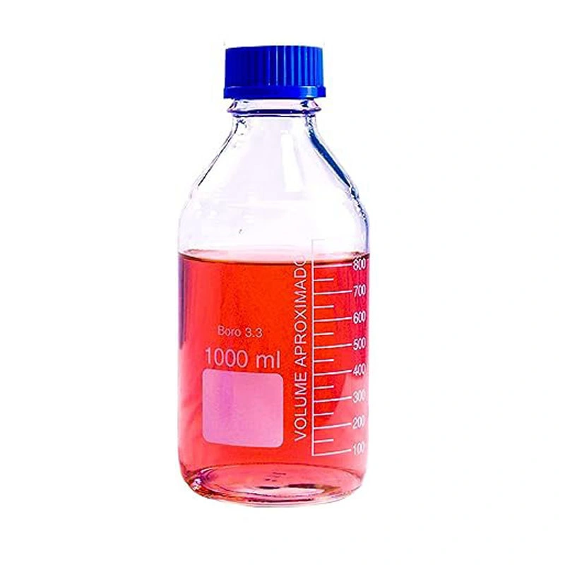 500ml botella de reactivo ámbar transparente de vidrio de alto borosilicato con azul Tapa de rosca