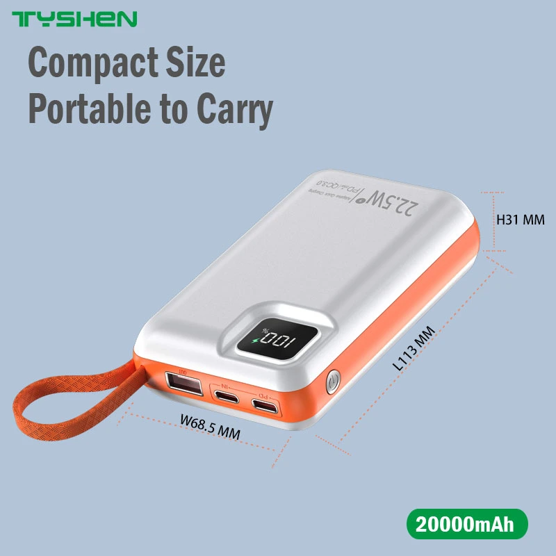 Compact Size Power Bank 20000mAh with Output Cable