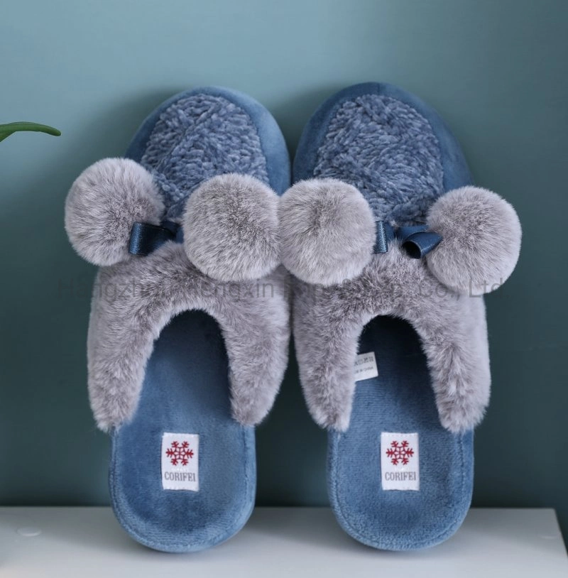 Grau Farbe Frau Plüsch Slipper New Design Mode Winter Slipper Bequemer Frauenschuh