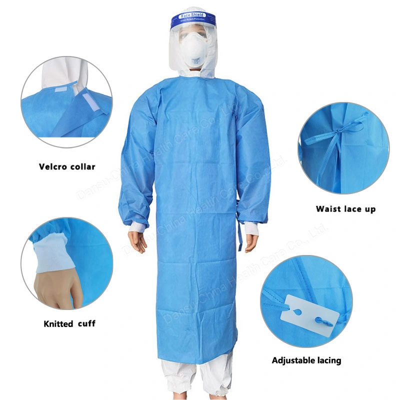 Top Quality Surgical Cotton Disposable Level 3 Blue Plastic Non-Surgical PP PE Isolation Surgical Gown