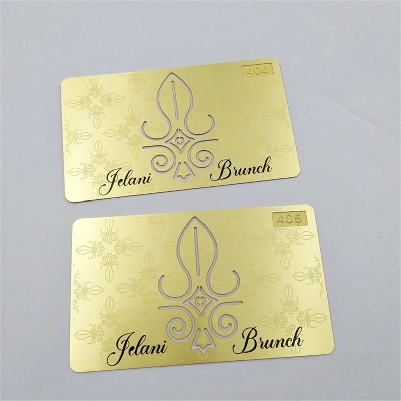 Cr80 Personalised Double Side Cut out Golden Laser Cut Business Card Metal Card