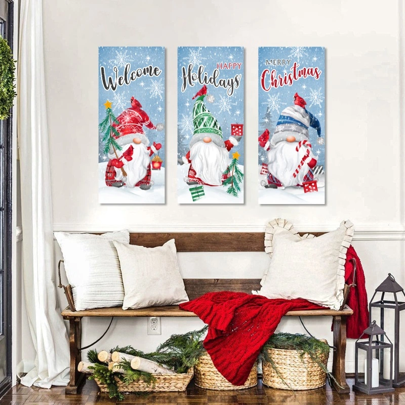 3 Piece LED Lighted Joy Christmas Gnomes Canvas Wall Art Pint for Home Decor