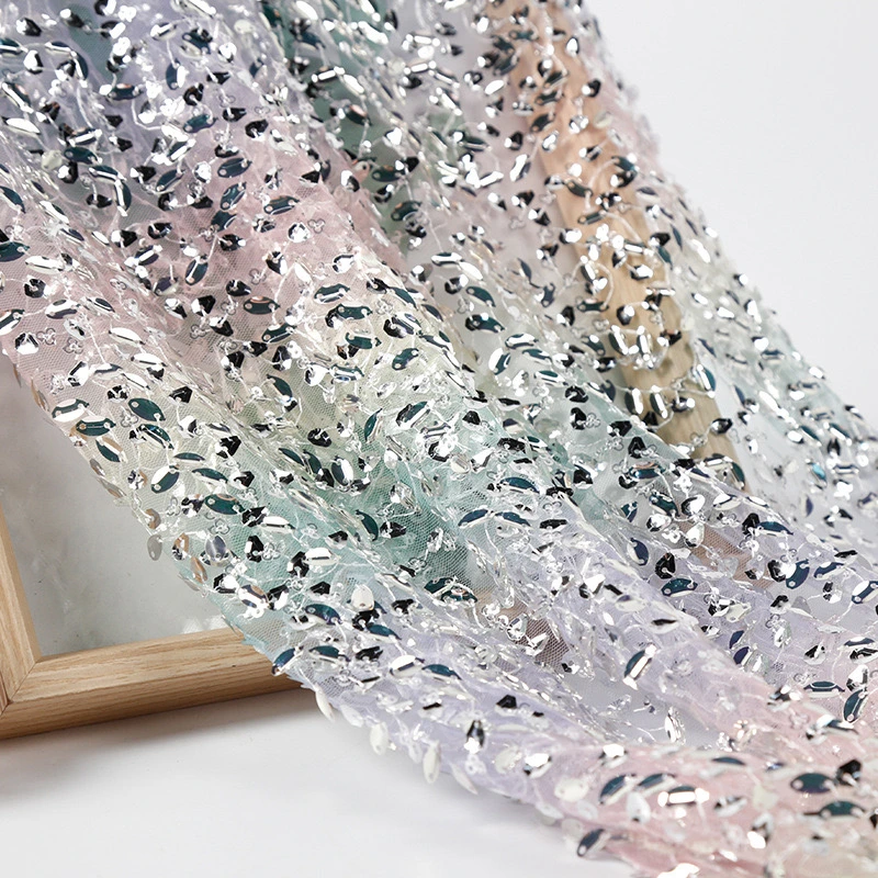 Sequin Fabric Mesh Tulle Embroidery for Women Dress and Home Decoration