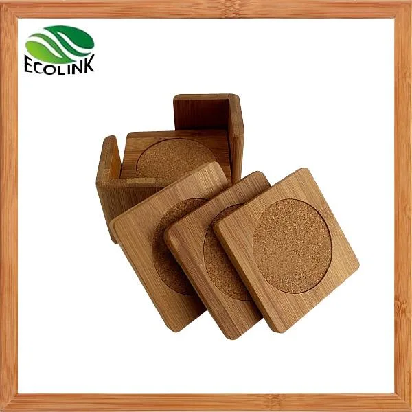 Bamboo Cup Mat Cork Coaster Set with Holder