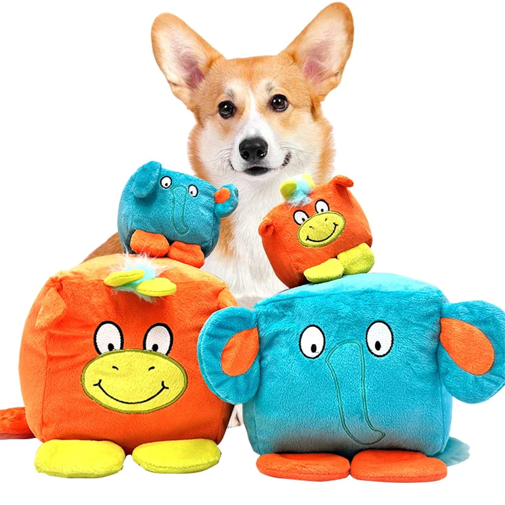 Eco-Friendly Hot Sale Squeak Dog Toys Square Custom Plush Soft Toy Dog Green and Blue Color