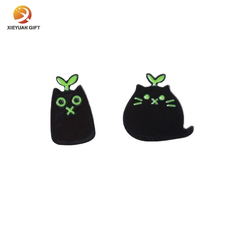 Custom Logo Cartoon Nerdy Black Animals Cute Green Sprouting Cats Shirt Backpack Accessories Gifts Alloy Metal Hard Soft Brooch Enamel Badge Lapel Pin