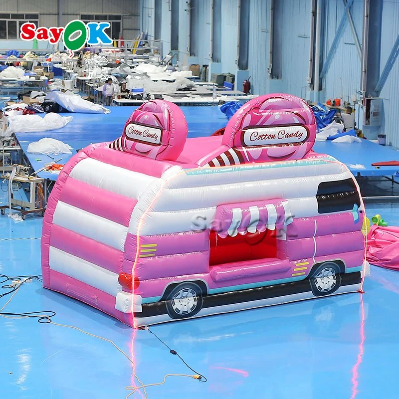 Portable Pink Car Shape Inflatable Cotton Candy Kiosk for Outdoor Advertising Promotion