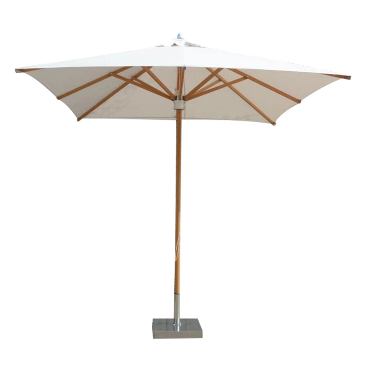 Patio Outdoor 9 FT Square Center Pole Wooden Finish Umbrellas with Stone Base