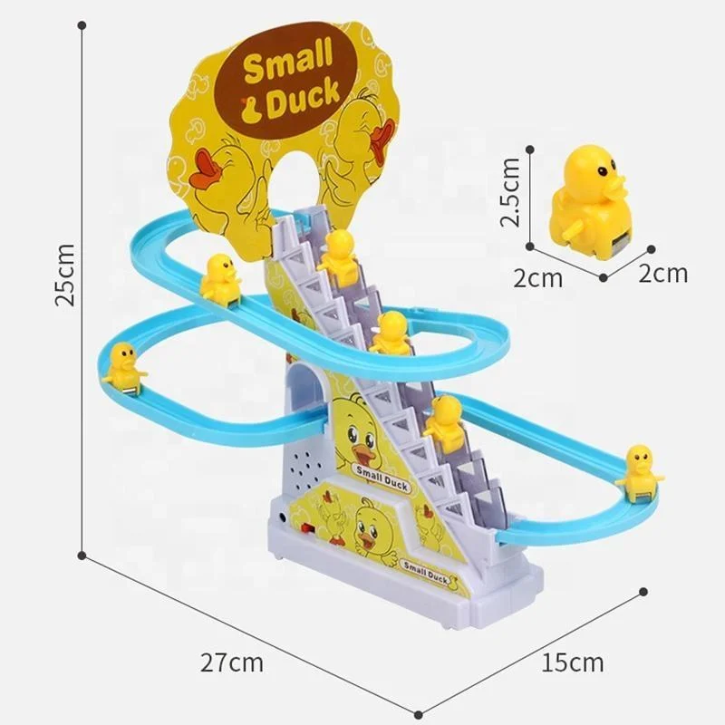 Pista Ferroviária deslizante de brinquedos pedagógicos 9 plástico amarelo pequeno elétrico Duck escalada stair slot Toy Small Duck