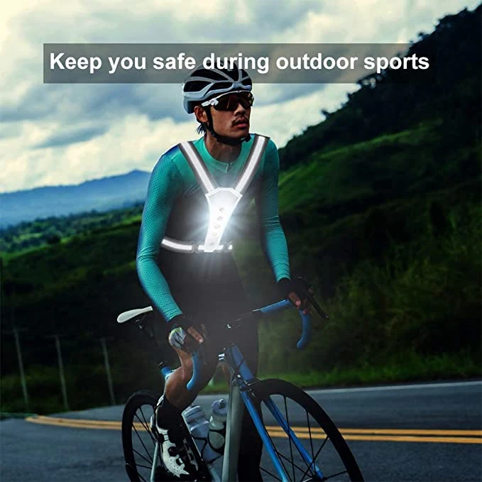 High Visibility Bike Reflective LED Vest Adjustable Flashing Reflective Elastic Vest Belt Strap LED Light Outdoor Sports Night Running Lamp