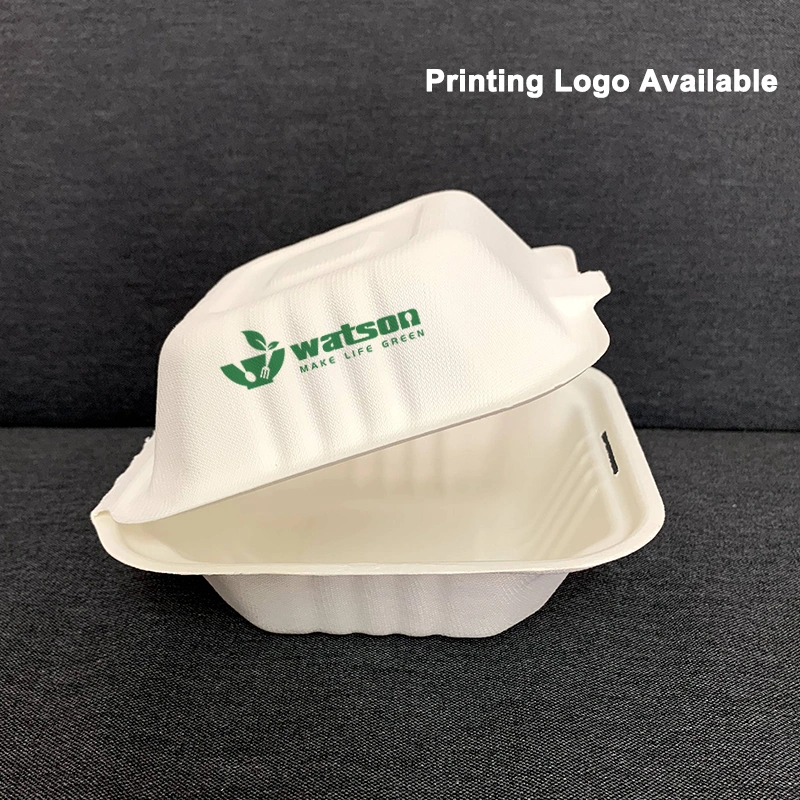 Ecofriendly 6X6inch Burger Sugarcane Bagasse Disposable Biodegradable Envases CT5 Takeaway Food Container