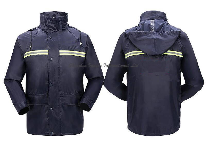 Custom Hooded Waterproof Workwear with Reflective Tape, 190t Polyester with PVC Coating Rain Coat