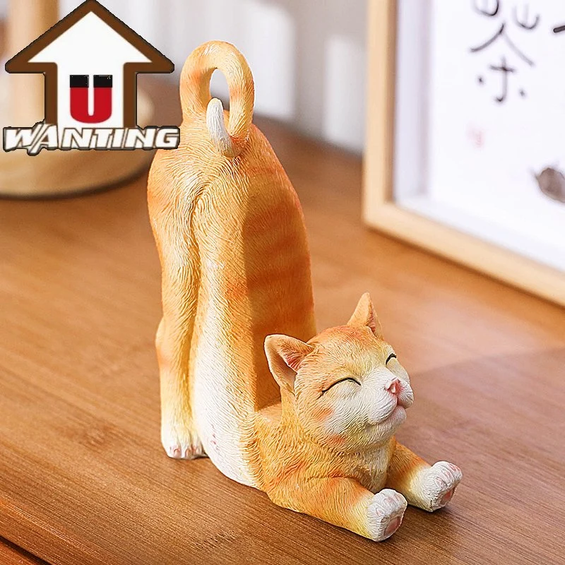 Little Decor Stretching Cat Mobile Phone Holder Animal Craft Living Room Decoration