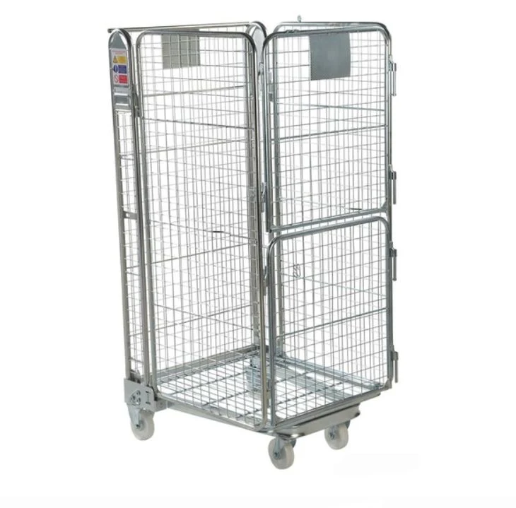Storage Industrial Metal Warehouse Collapsible Logistic Steel Wire Mesh Roll Cage Trolley Roll Pallet Trolley